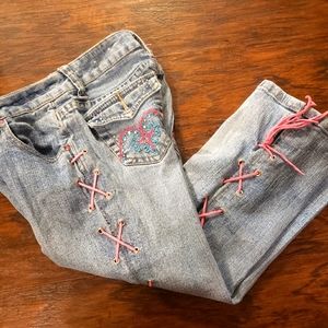 CUTEST Pink Lace Up Side Jeans, 8 Slim